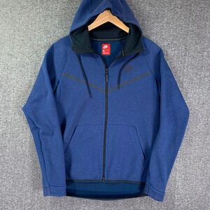 Nike Tech Fleece Jacket Men Medium Blue Full Zip Hooded Sportswear Run Gym